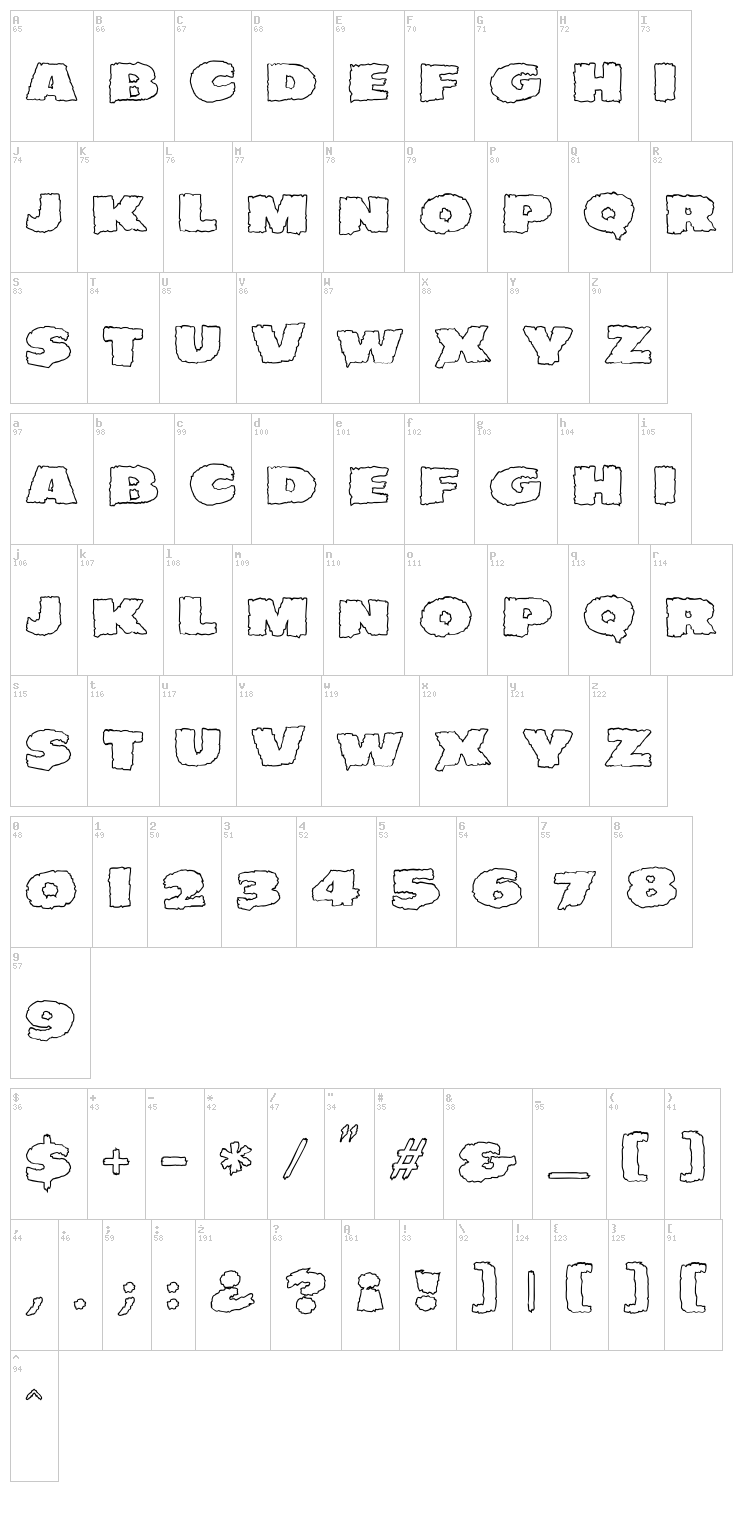JMH Eerie font map